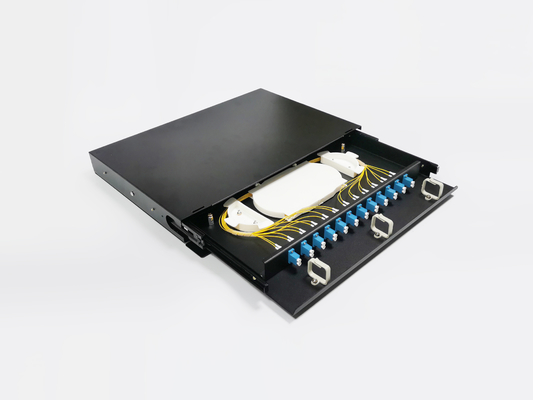 Beli 12 Port 19 Inch Rack Mount Slding Fiber Optic Patch Panel 1U LC UPC Duplex 24 Cores pembuatan online