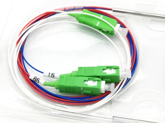 Beli SC APC Fiber Optic 1*2 FBT Coupler 15%:85% Biru Merah Warna untuk WDM T1550 R1310/1490 FWDM pembuatan online