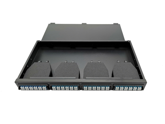 Beli 1U Rack Mount MTP MPO Patch Panel 19 inci ODF 96 Kabel Fiber Optic MPO LC pembuatan online