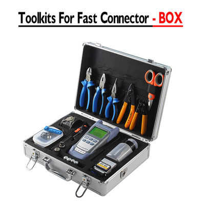 Kit alat serat dengan pemotong serat dan pengukur daya optik VFL untuk konstruksi dan pemeliharaan FTTH