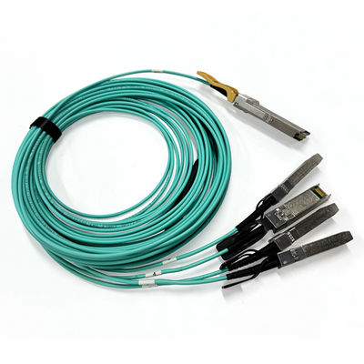 200G QSFP56 ke 4 x 50G SFP56 Kabel Optik Aktif, Kabel Breakout AOC 10M Untuk Pusat Data