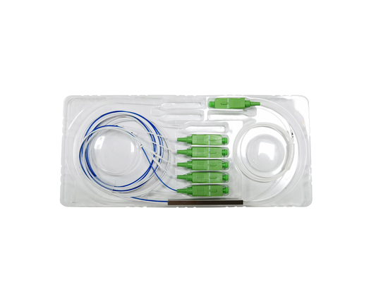 Harga Pabrik FTTH Unbalanced 1*5 Mini Type PLC Splitter SC Connector Fiber Optic Telecom Power untuk Sistem Jaringan Optik