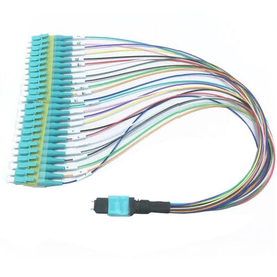 MPO Harness Kabel 12 serat fanout LC PC pigtails berwarna MM OM3 MM 8F 12F 24F LSZH MPO MTP Serat Optik Patch Cord