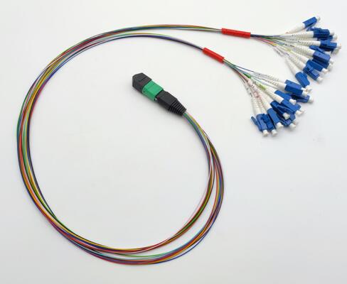 MPO Harness Kabel 12 serat fanout LC PC pigtails berwarna MM OM3 MM 8F 12F 24F LSZH MPO MTP Serat Optik Patch Cord