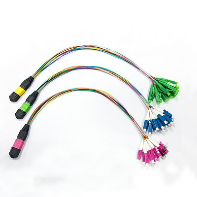 12core MPO-LC Multimode Fiber Optic Breakout Patch kabel 0,9mm untuk MPO Cassette dan Modular Enclosures